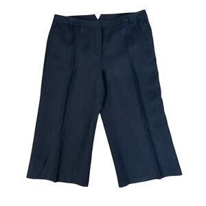 Karl Lagerfeld Paris Linen Rayon Cropped Wide Leg Pants Sz 14 Minimalist Chic